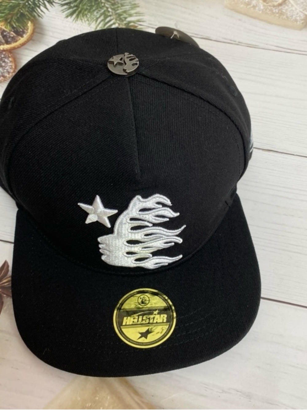Hellstar Black Embroidered Flame Star Snapback Hat